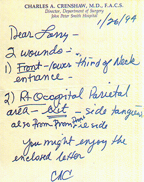 Dr CRenshaw Note from 1994